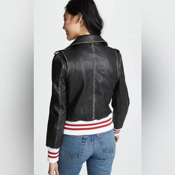 Anine Bing Quinlan Moto Biked Jacket with Varsity Cuffs and Hem - Picture 10 of 12